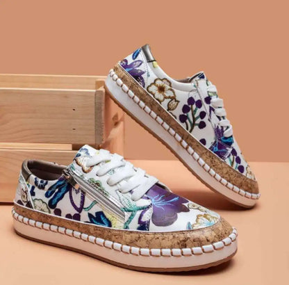 Women Sneakers Elegant Floral Printed Lace Up Flat Shoes Student Spring Casual Shoes Women Vulcanized Shoes Zapatillas Mujer