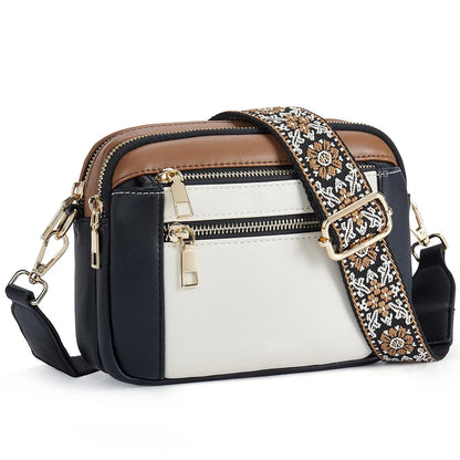 Stylish Wide Strap Shoulder Bag Women's Multiple Pockets Faux Leather Crossbody Bags Adjustable Strap  Travel Handbag Purse