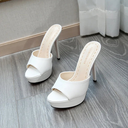 Voesnees White Slippers Summer 2024 New Nightclub Super High Heels 12CM Stiletto Women Platform Sandals Slides Party Shoes Mules