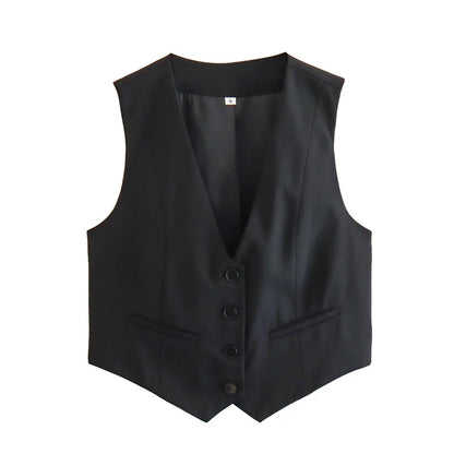 MUJER Women's Vest Black White Cropped Vest Top Women V Neck Sleeveless Vest Woman Fashion Working Summer Suit Vest Short Coats