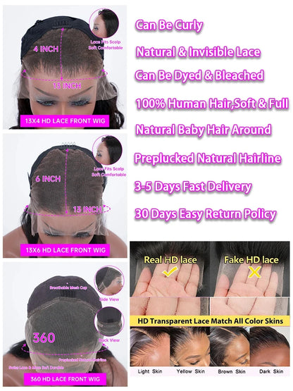 40 50 Inch 13x6 Bone Straight HD Transparent Lace Frontal Wig 250 Density Lace Front Human Hair Wigs 360 Full Lace Wig For Women
