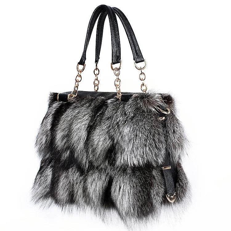 Winter Fox Fur Bag Women's Fur Bag Fashion Fur Handbag Ladies Bags Purses Women Shoulder Bag Real Silver Fox Fur Messenger Bags