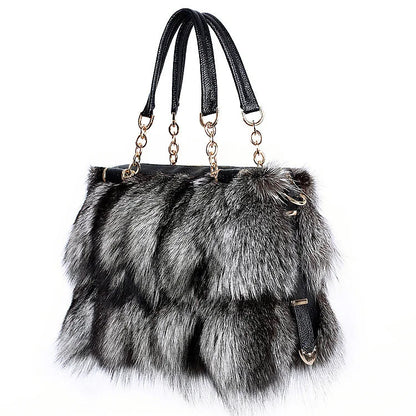 Winter Fox Fur Bag Women's Fur Bag Fashion Fur Handbag Ladies Bags Purses Women Shoulder Bag Real Silver Fox Fur Messenger Bags