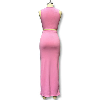 2026 Summer Casual Sleeveless Tank Top and Split Skirt Sexy Elegant Two-piece Set Slim Fit Fashion High Waist Solid Color Suit