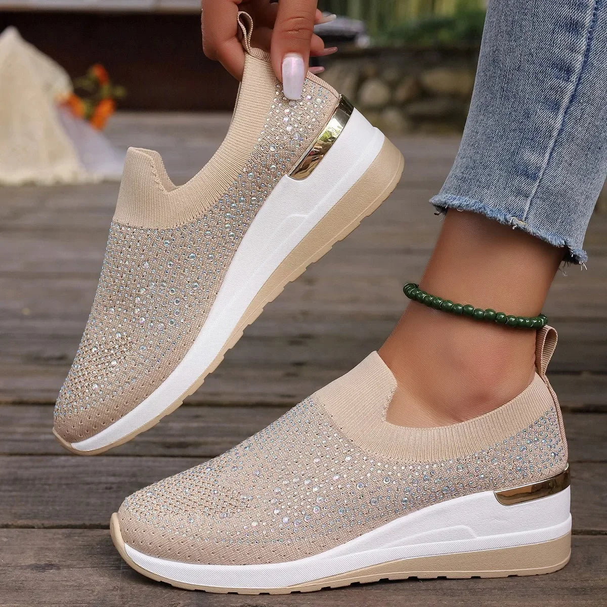 Women Wedges Platform Sneakers Autumn Fashion Round Toe Casual Sports Slip-on Shoes Woman Non Slip Vulcanized Shoes Plus Size 44