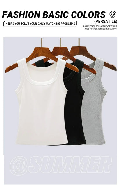3PCS Set Cotton Camisole Vest Paired Summer Slim Fit Clothing Simple Versatile Basic Top Breathable Womens Korean Style Tops