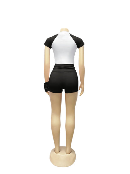 Leosoxs Sporty Patchwork 3 Piece Set Women Casual Summer Headband+Crop Top+High Waist Bike Shorts Street Matching Tracksuit