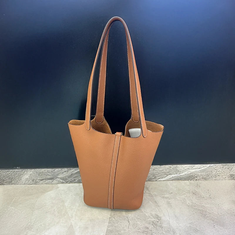 Mendy Large Women's Bag Vintage Leather Bucket Bag 26CM Tote Hobo Bag for Women Soft Leather Underarm Shoulder Purse Handbag New