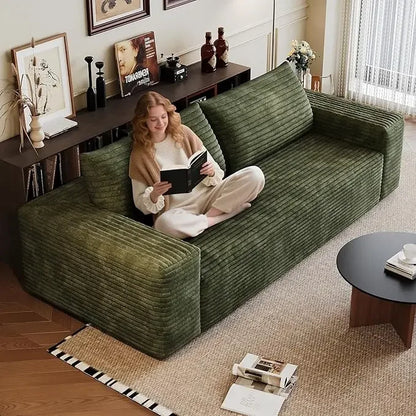 71" 3-Seater Love Seat Sofa,No Assembly Required,Plush Corduroy Loveseat Boneless Couch with High Cushion Backrest and Wider Arm