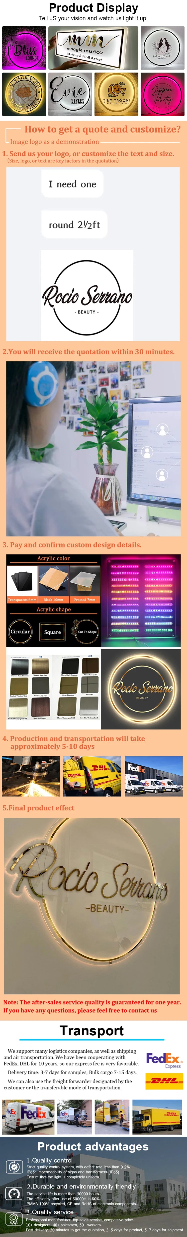 Custom LED Acrylic Metal Sign Business Logo Salon Sign Backlit Company Signage Hair Studio Beauty Nails Acrylic Signs Neon Light