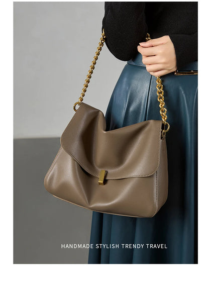 Toptrends Genuine Leather Large Chain Shoulder For Women 2026 Luxury Designer Office Messenger Bags Satchel Cow Ladies Handbags