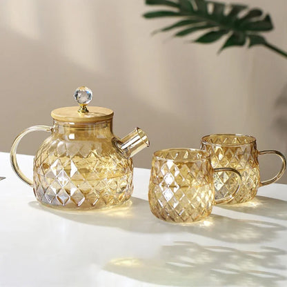 Glass Tea Kettle With Bamboo Lid And Removable Filter Spout Champagne Teapot For Loose Leaf Blooming Tea And Fruit Tea 1/1.8L
