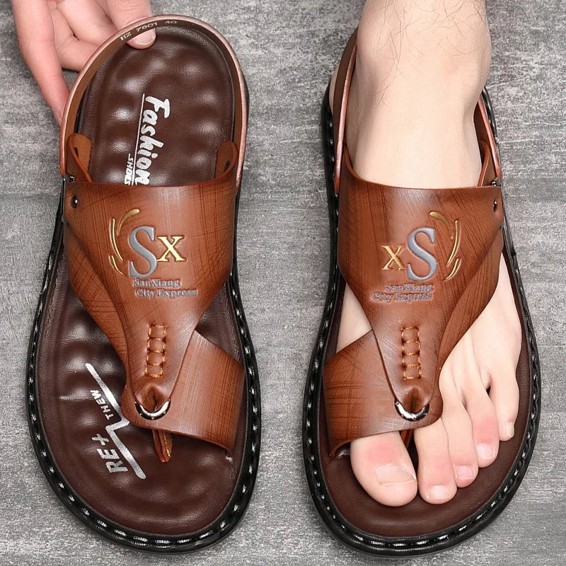 Sandals for Men High Quality Cow Leather Sandals Outdoor Casual Sport Sandals Anti Slip Beach Slippers for Men Summer Slippers