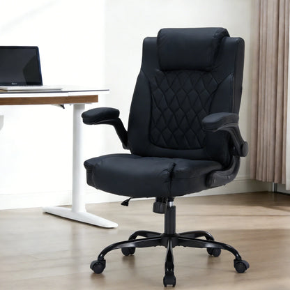 Heavy-Duty Leather Executive Office Chair Ergonomic Desk Chair with Lumbar Support, Flip-Up Arms, Tilt Lock & Swivel Wheels