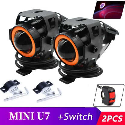 Super Bright Mini LED Motorcycle Headlight Work Light Angel Eye Headlamp Fog Spotlights Driving Lamp with ON/OFF Switch