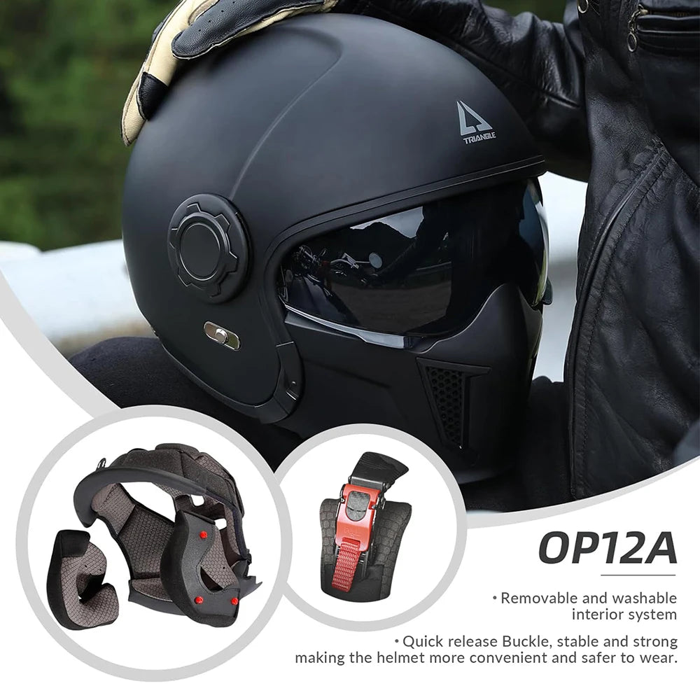 Full Face Open Face Motorcycle Helmet Double Lens Folding Modular Helmet Man Woman Retro Moto Integral Helmet