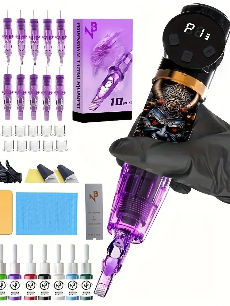Valentine's Day Gift Wireless Tattoo Pen Set, 1500mAh Battery USB Charging, 20 Needles, 11-color Tattoo Ink And 20 Tattoo Cups,