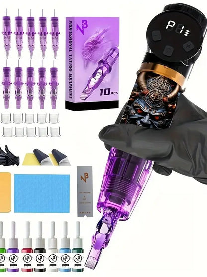 Valentine's Day Gift Wireless Tattoo Pen Set, 1500mAh Battery USB Charging, 20 Needles, 11-color Tattoo Ink And 20 Tattoo Cups,