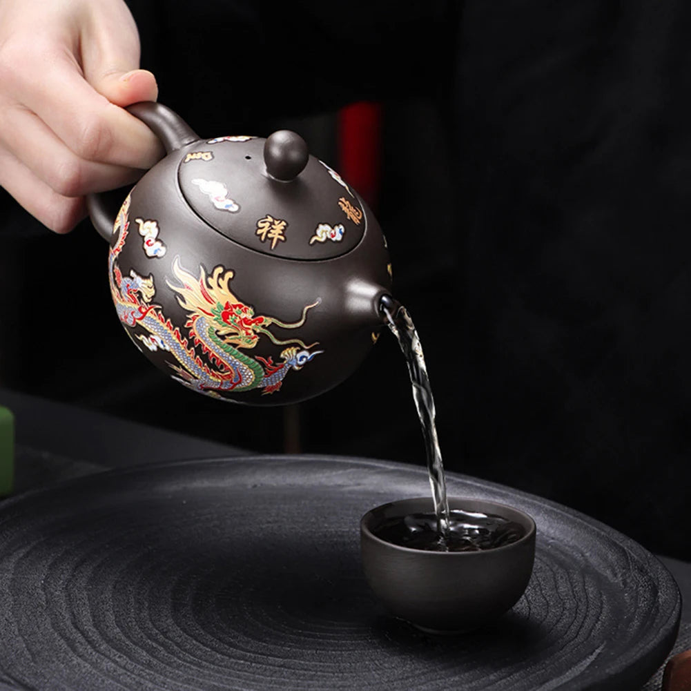 Hand-made Dragons Phoenixs Color-changing Purple Clay Teapot Reusable Tea Pot For Brewings Tea Cup Infuser Teapot Valuable Gift