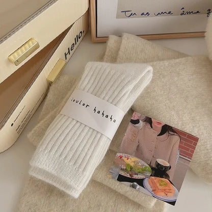 Cashmere winter warm velvet socks fashionable Harajuku thick mid tube socks soft sleep home socks striped women's long socks