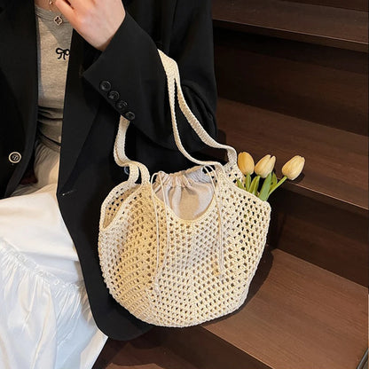 Chic Simple Lady Large Capacity Shoulder Bags Shopping Beach Bag for Women Casual Straw Woven Tote Bag Female Handbag Purses