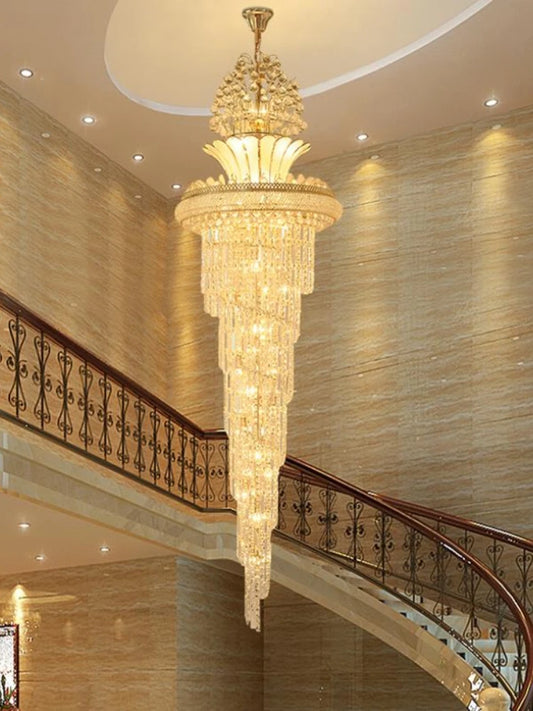 European Big Lighting Large Gold Imperial K9 Crystal Chandelier For Hotel Hall Living Room Staircase Hanging Pendant Lamp Decora