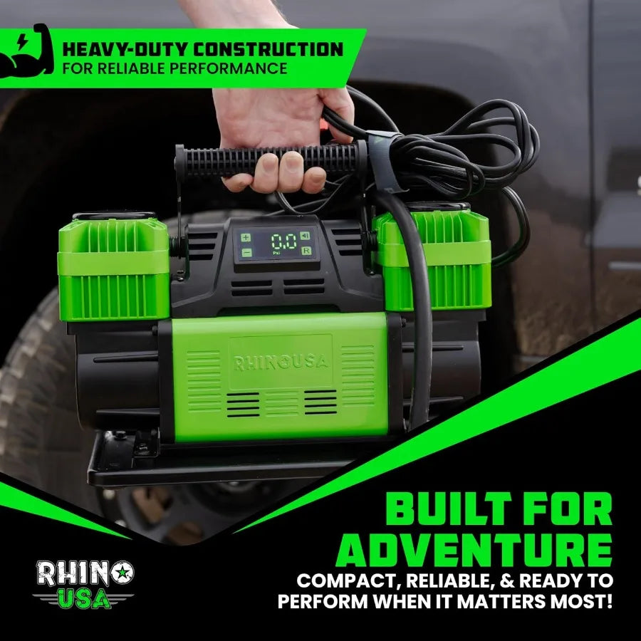 12V Portable Air Compressor for Off-Road Truck Tires Dual Tire Pump 10.6 CFM Auto Shutoff Built-in Pressure Gauge Rubber Mounts