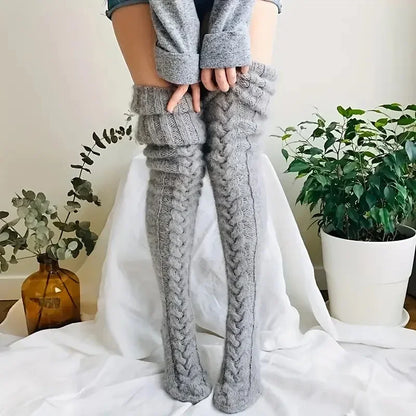 TRALOW Women's Thigh High Socks Over the Knee Cable Knit Boot Socks, Long Warm Fashion Leg Warmers Winter For Party Cosplay Yoga