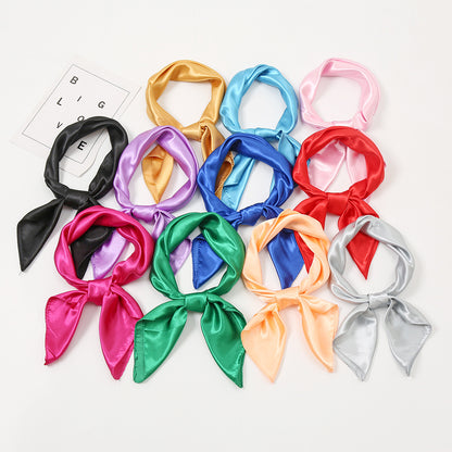 60x60cm Solid Colors Neckerchief Scarf For Women Silk Satin Headband Hair Scarves Female Square Shawls Head Scarfs