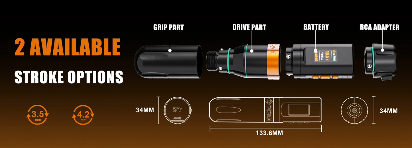 PEPAX Leve H2 Wireless Tattoo Machine Pen 2pcs Battery Tattoo Pen Machine Brushless Motor 3.5/4.2/5.0MM Stroke