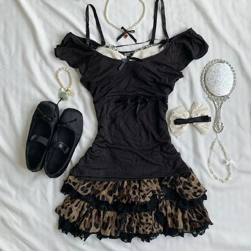 Y2k Summer New Solid Sling Tops Kawaii Lace Bow Inside A Sling Vest 90s Aesthetics Crop Top Women Pink Tank Top Fashion Punk Top