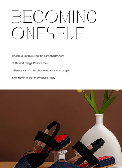 Fashionable Color Blocking Design with Denim Fabric Classic and Minimalist Women's Flat Shoes Exquisite Workmanship