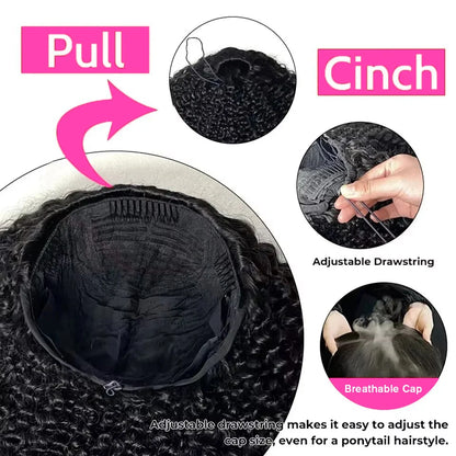 Water Wave Glueless Wigs Wear And Go 3 IN 1 Half Wigs Human Hair 200% Density Machine Made Clip-in Wigs With Drawstring Seamless