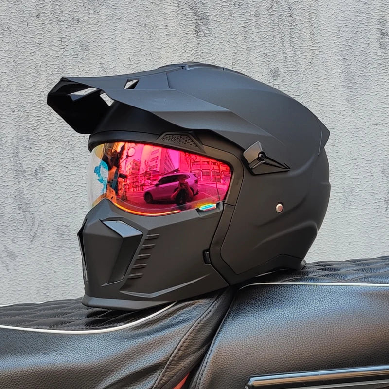 ORZ Street Fighter Combination Helmet Motorcycle Helmet Men's and Women's Retro Full Helmet Four Seasons Detachable DOT