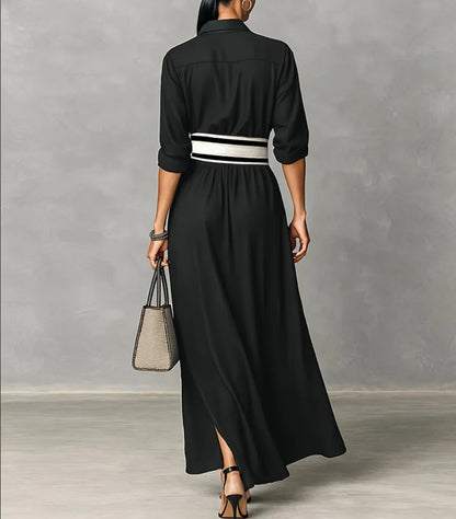 New Patchwork Fashion Dress Turn-down Collar 2026 Spring Summer Office Ladies Button Female Women Casual Loose Female Dress S209