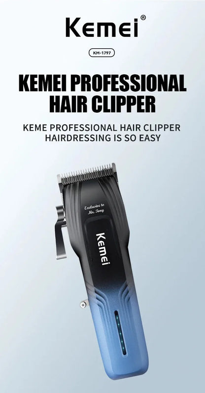 Kemei KM-1797 Powerful Cordless Hair Clipper Electric Professional Barber Hair Trimmer Beard Haircutting Machine Rechargeable