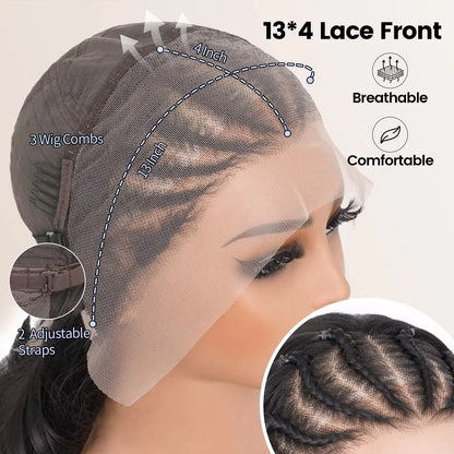 Kinky Curly Braided Wig With Baby Hair Natural Color Curly 13X4 Transparent Synthetic Lace Front Wigs Braid Wig For Black Women