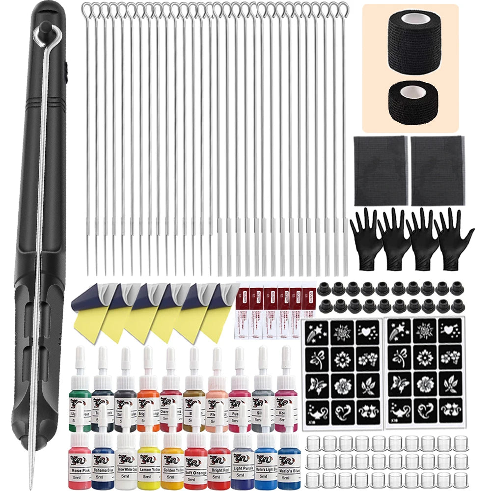 Hand Poke and Stick Tattoo Kit with Poke Tattoo Needles Holder Ink Accessories Set for DIY 3D Hand Poke Stick Tattoo Kit