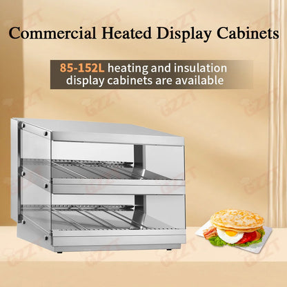 Stainless Steel Electric Commercial 2 Tier Dry Heating Fried Food Hamburger Pizza Warmer Showcase Dry Food Warmer Display