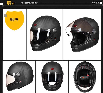 BEON Lightweight Fiberglass Full Face Helmet for Men Women Retro Motorcycles Helmet Cool and Personalized Karting Helmet B510