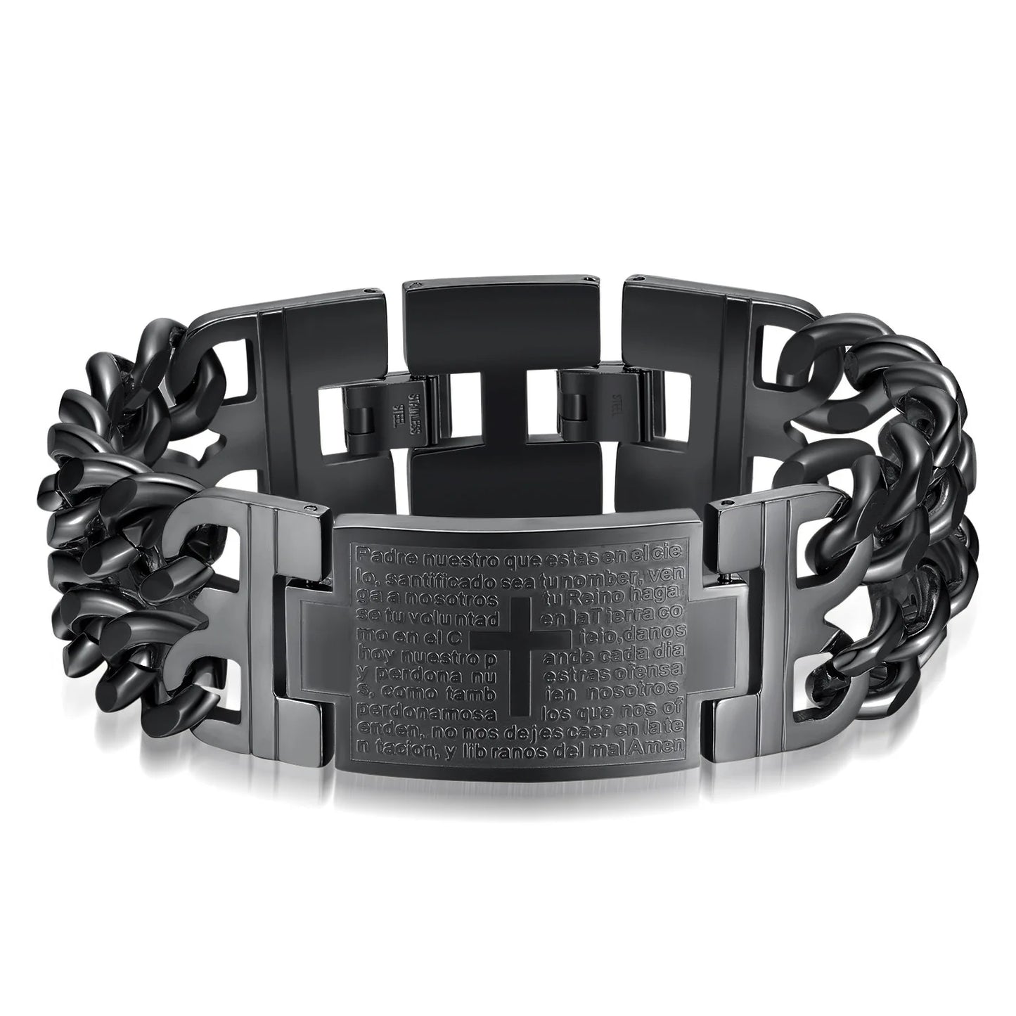 HNSP 24MM Width 316L Stainless Steel Cuban Chain Cross Bracelet For Men Jewelry Male Hand Chain Wrap Bracelets Punk Accessory