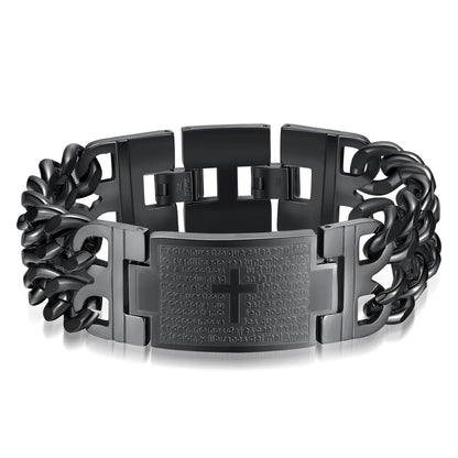 HNSP 24MM Width 316L Stainless Steel Cuban Chain Cross Bracelet For Men Jewelry Male Hand Chain Wrap Bracelets Punk Accessory
