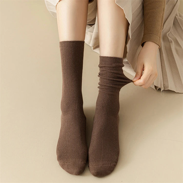 Women's Socks New Autumn Casual Simple Solid Color Winter Warm Socks For Women Korean Style Middle Tube Girls Pile Socks