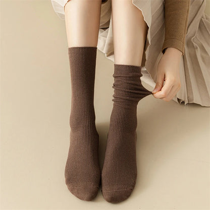 Women's Socks New Autumn Casual Simple Solid Color Winter Warm Socks For Women Korean Style Middle Tube Girls Pile Socks
