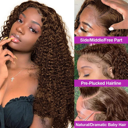 13X4 Chocolate Brown Lace Front Wigs Brazilian 13X6 Hd Lace Frontal Wig 100% Brown Curly Human Hair Pre Plucked Wigs For Women