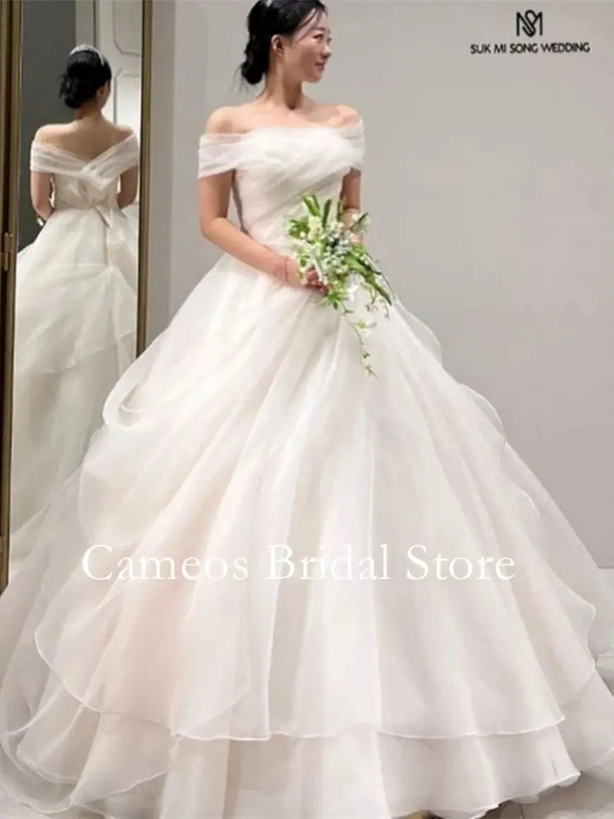 SONDR Off Shoulder Organza Customized Tiered  Elegant Wedding Dresses Ivory Korea Simple Brides Gowns Women Bridal Dresses