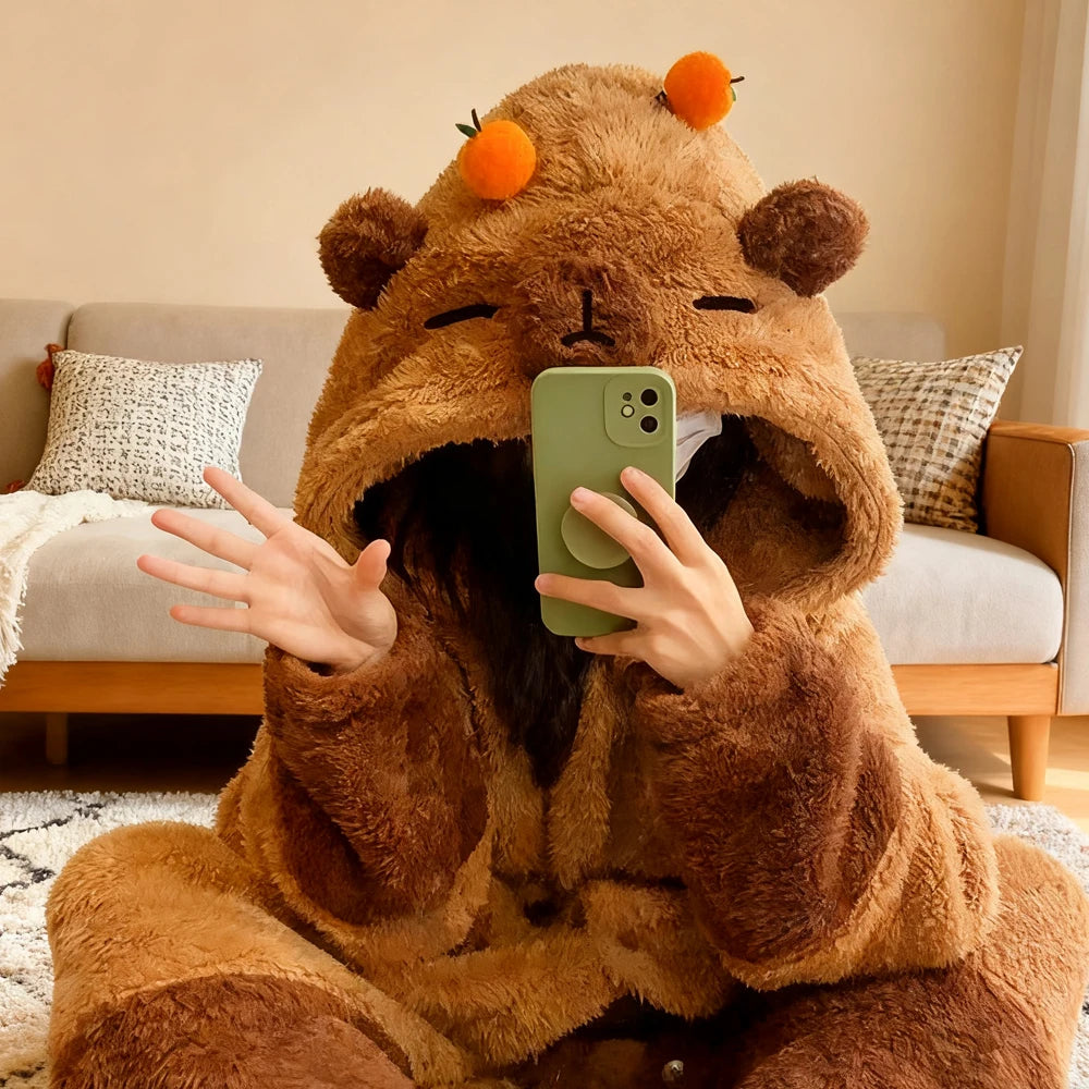 Winter Capybara Cosplay Costume Robes Adult Kigurumi Unicorn Onesie Anime Nightgown Christma Cartoon Women Men Pajamas Sleepwear