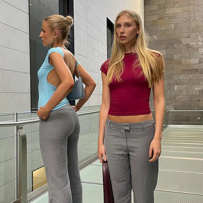 Short Sleeve Backless Tops Women Multi Ways Wear 2025 Skinny Basic Summer Slim Cropped Cut Out Sexy T Shirt Crop Top
