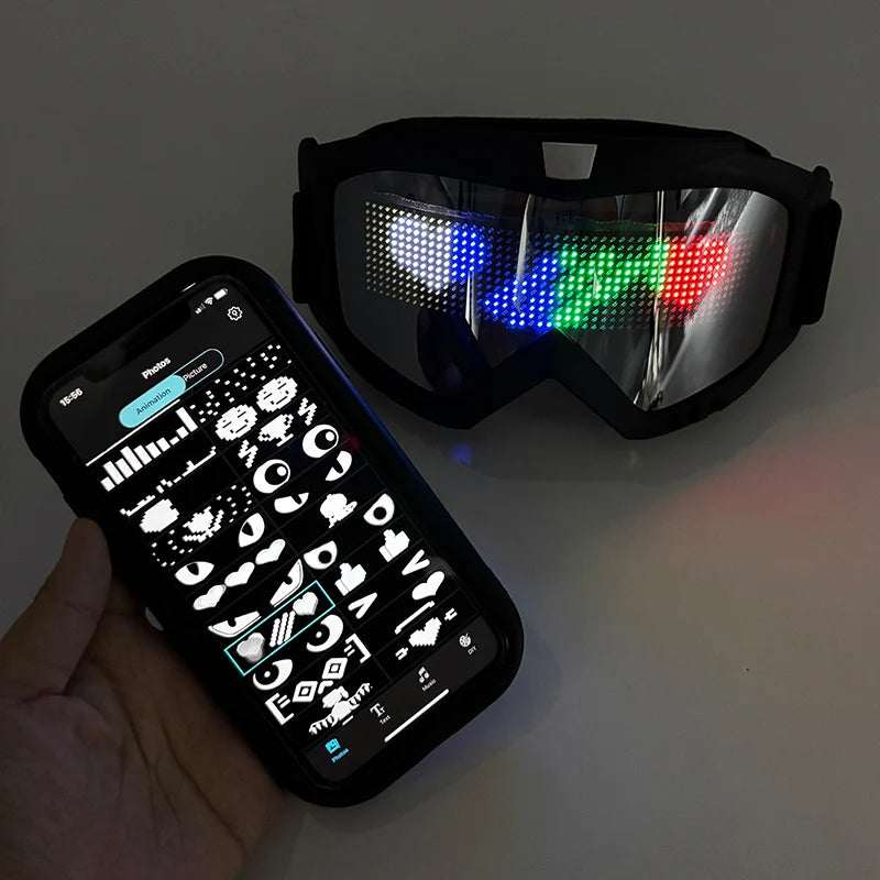 LED Bluetooth Goggles Halloween Christmas Disco Bar Neon Accessories Futuristic Luminous Glasses Bluetooth Diy LED Glasses