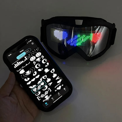 LED Bluetooth Goggles Halloween Christmas Disco Bar Neon Accessories Futuristic Luminous Glasses Bluetooth Diy LED Glasses